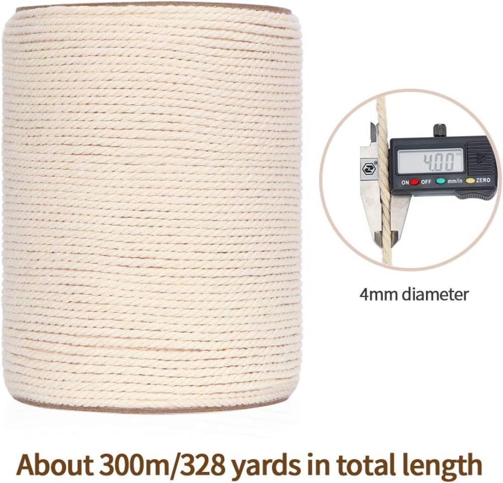 4mm x 328Yds Natural Cotton Ma - Macrame Cord Cotton のレビューと価格