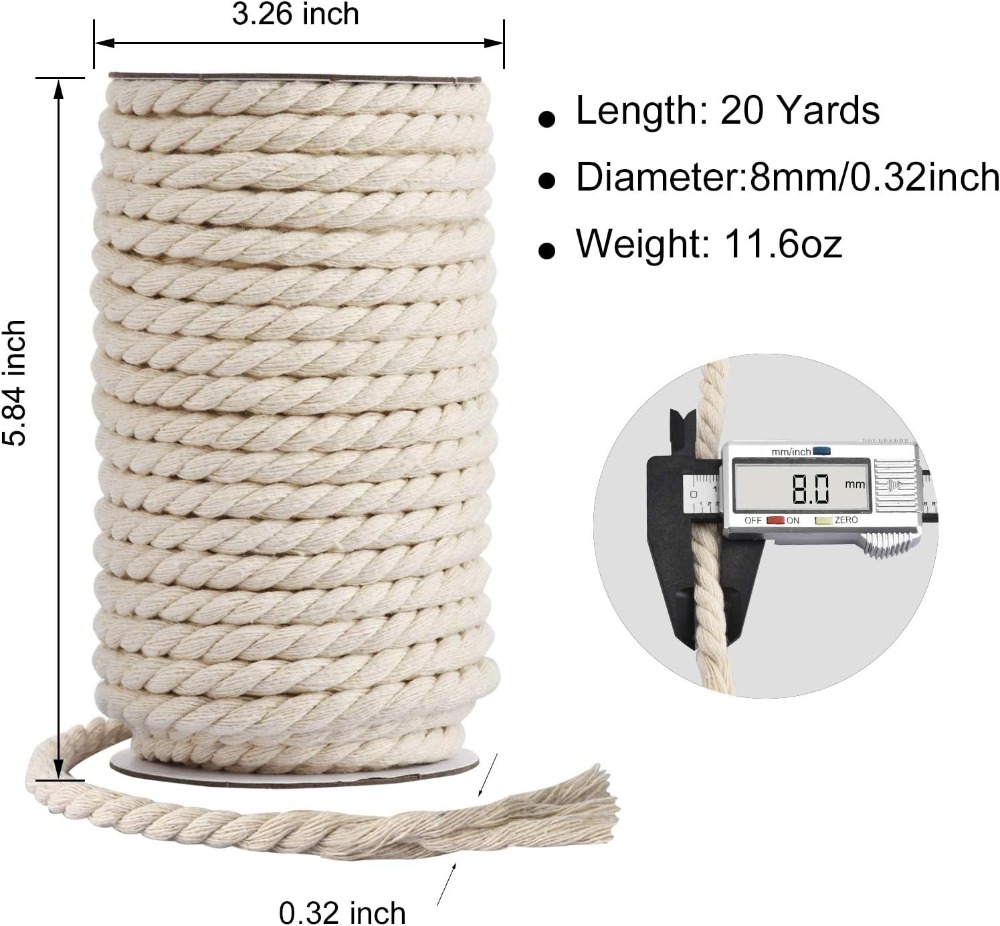 8mm x 20 Yards Natural Unbleac - Macrame Cord Cotton のレビューと価格